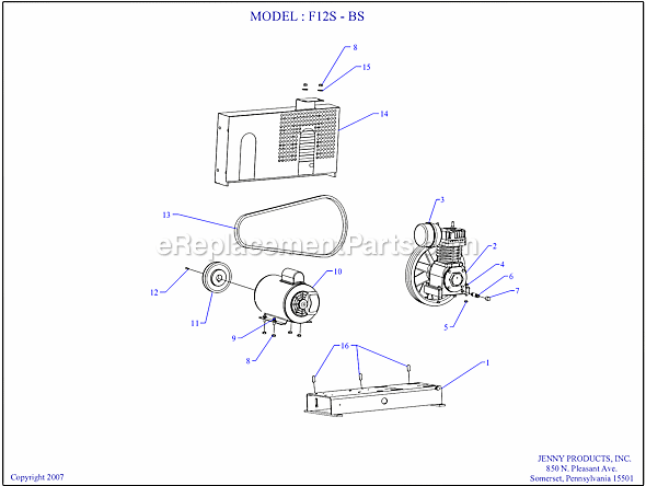 Page A Diagram and Parts List for F12S-BS  Jenny Compressor
