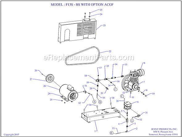 Page A Diagram and Parts List for F13S-BS ACGF Jenny Compressor
