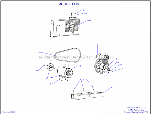 Page A Diagram and Parts List for F13S-BS  Jenny Compressor