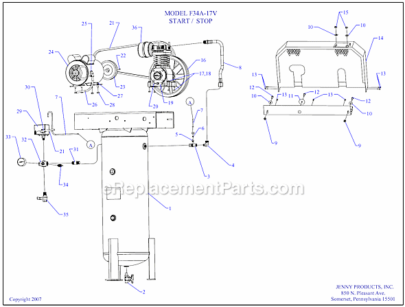 Page A Diagram and Parts List for F34A-17V  Jenny Compressor