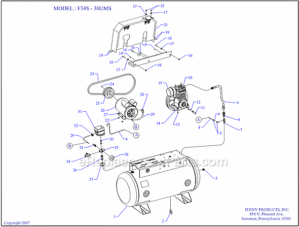 Page A Diagram and Parts List for F34S-30S  Jenny Compressor