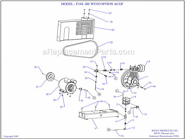 Page A Diagram and Parts List for F34S-BS ACGF Jenny Compressor