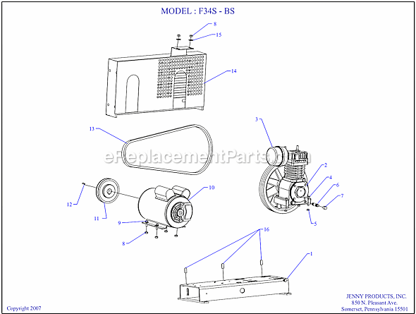 Page A Diagram and Parts List for F34S-BS  Jenny Compressor