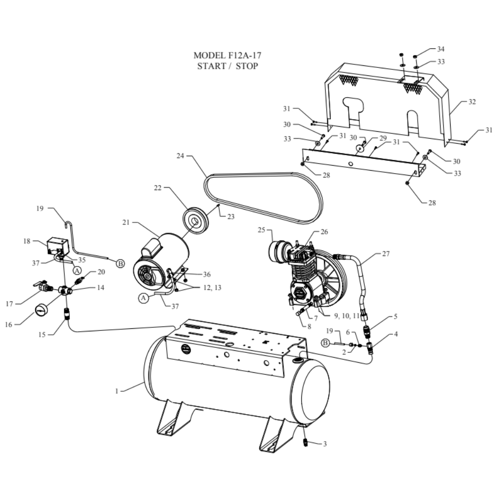Main Diagram and Parts List for F12A-17-SSC  Jenny Compressor