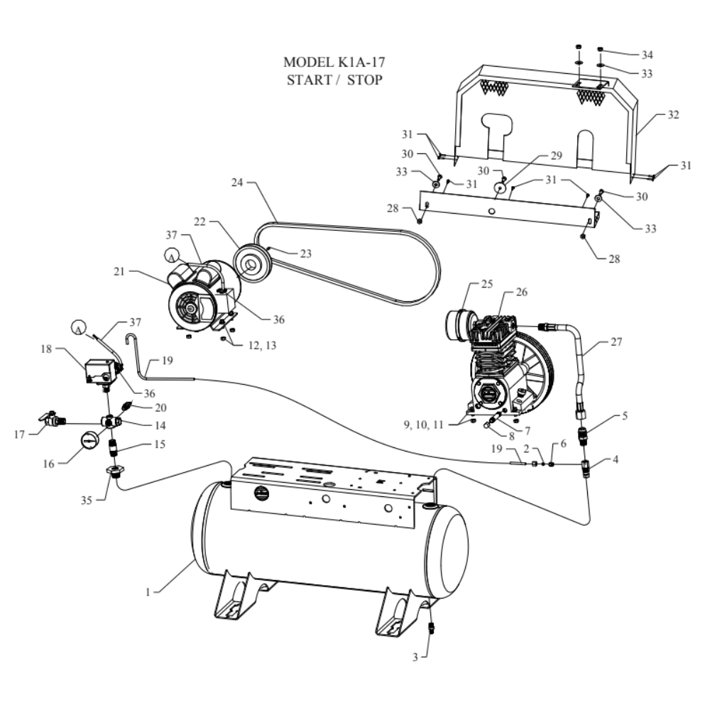 Main Diagram and Parts List for K1A-17-SSC  Jenny Compressor