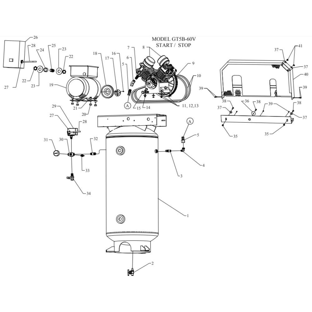 Main Diagram and Parts List for GT5B-60V-SSC  Jenny Compressor