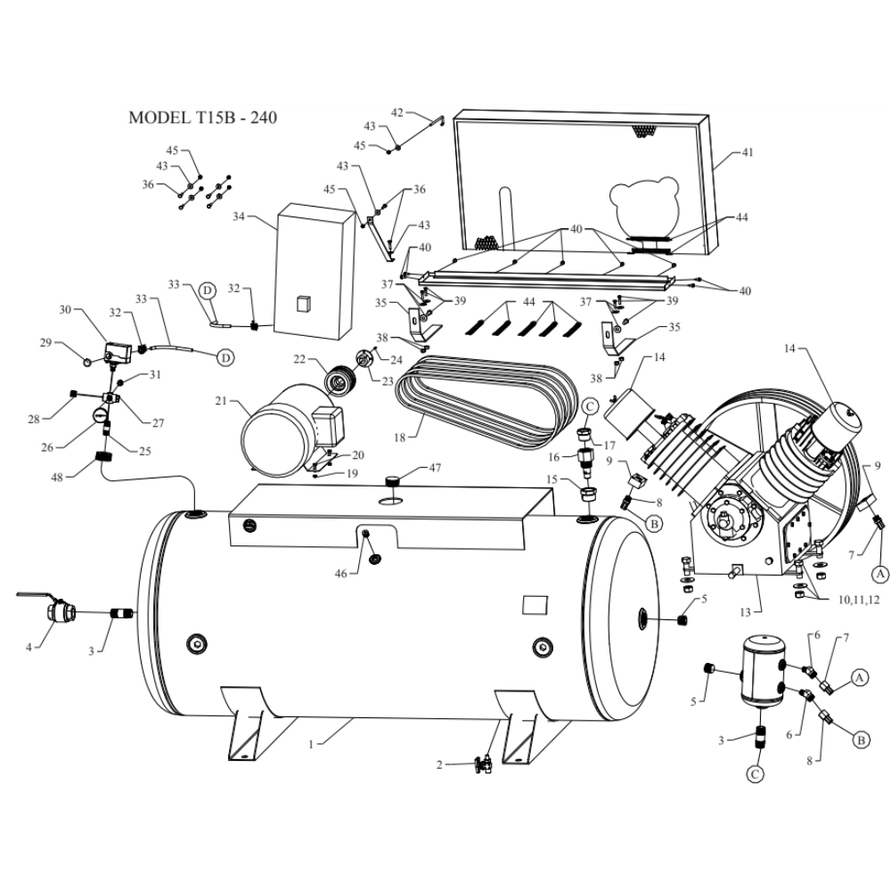 Main Diagram and Parts List for T15B-240-SSC  Jenny Compressor
