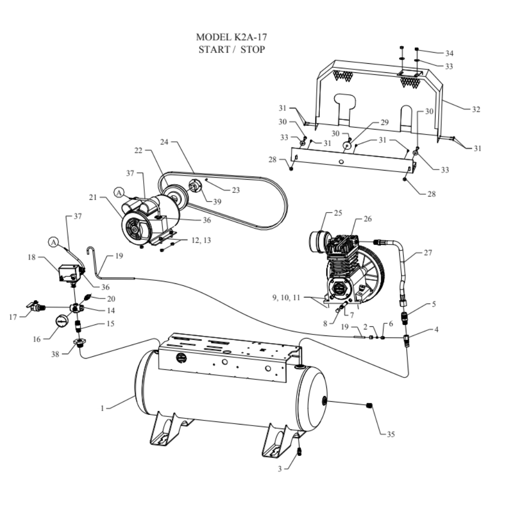 Main Diagram and Parts List for K2A-17-SSC  Jenny Compressor