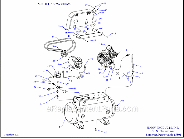 Page A Diagram and Parts List for G2S-30S  Jenny Compressor