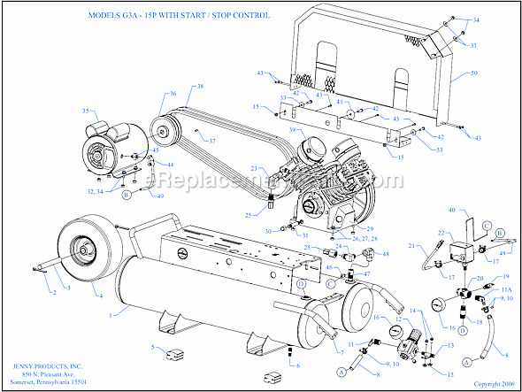Page A Diagram and Parts List for G3A-15P-SSC  Jenny Compressor