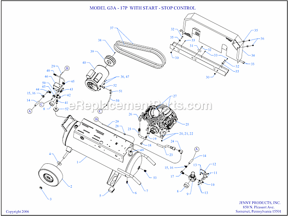 Page A Diagram and Parts List for G3A-17P-SSC  Jenny Compressor