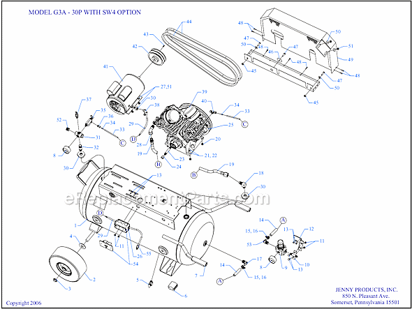 Page A Diagram and Parts List for G3A-30P-CRC-SW4  Jenny Compressor