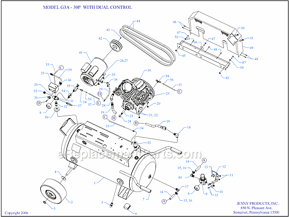 Page A Diagram and Parts List for G3A-30P-DCS  Jenny Compressor