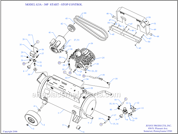 Page A Diagram and Parts List for G3A-30P-SSC  Jenny Compressor