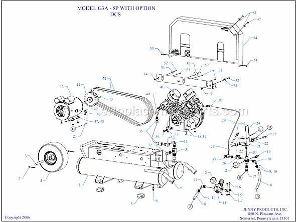 Page A Diagram and Parts List for G3A-8P-DCS  Jenny Compressor
