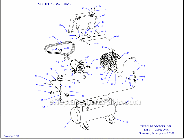 Page A Diagram and Parts List for G3S-17S  Jenny Compressor