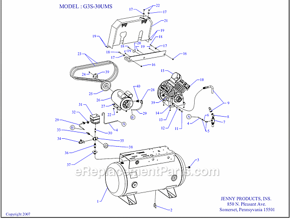 Page A Diagram and Parts List for G3S-30S  Jenny Compressor