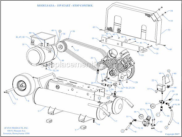 Page A Diagram and Parts List for G5A-15P-SSC  Jenny Compressor