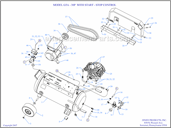 Page A Diagram and Parts List for G5A-30P-SSC  Jenny Compressor
