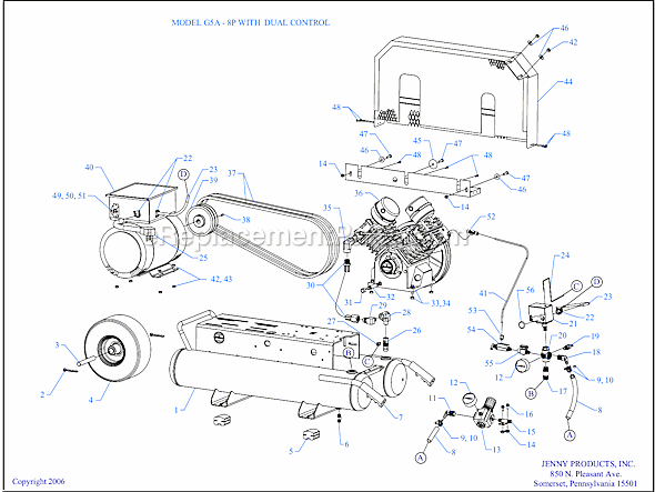 Page A Diagram and Parts List for G5A-8P-DCS  Jenny Compressor