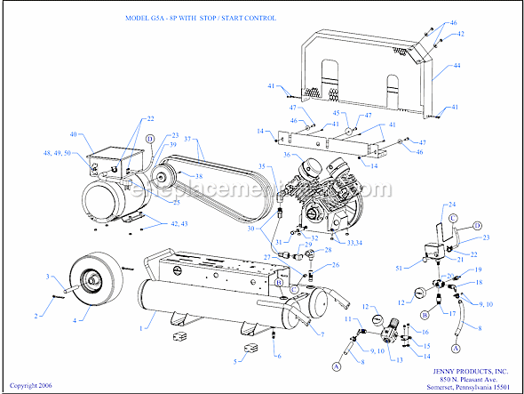 Page A Diagram and Parts List for G5A-8P-SSC  Jenny Compressor