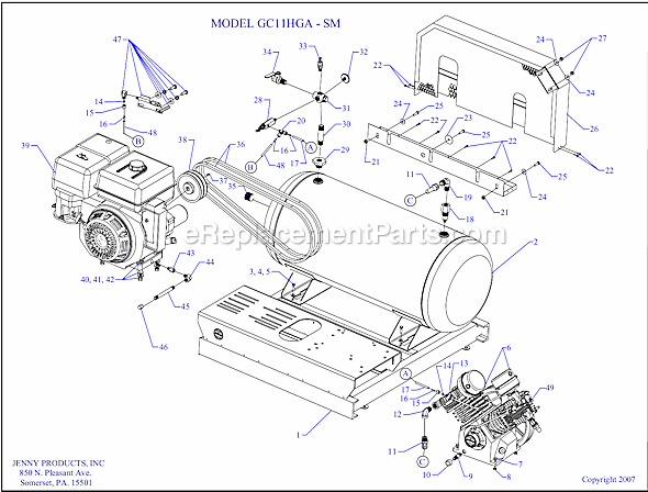 Page A Diagram and Parts List for GC11HGA-SM  Jenny Compressor