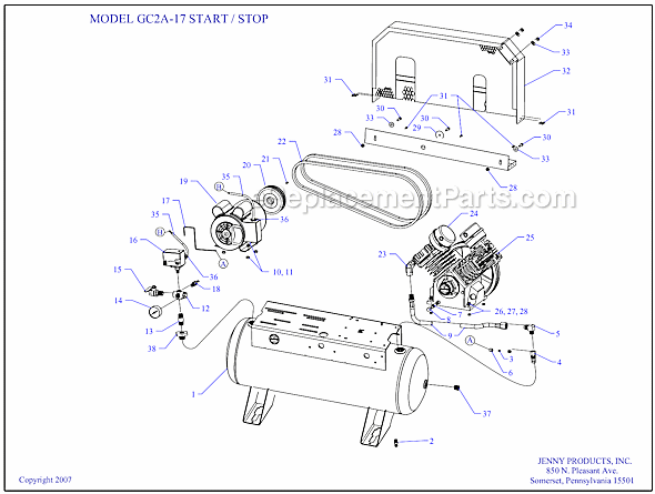 Page A Diagram and Parts List for GC2A-17  Jenny Compressor