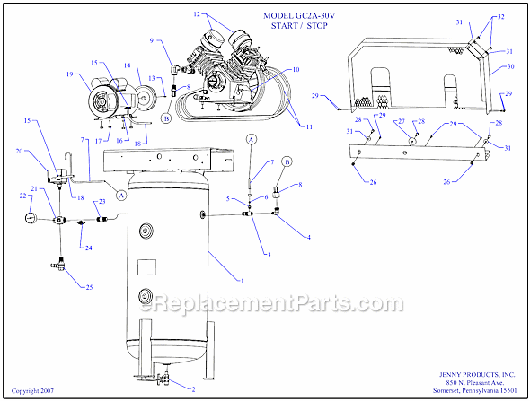Page A Diagram and Parts List for GC2A-30V  Jenny Compressor