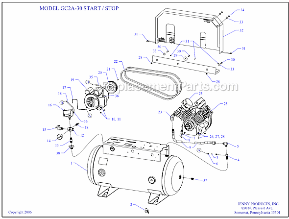 Page A Diagram and Parts List for GC2A-30  Jenny Compressor
