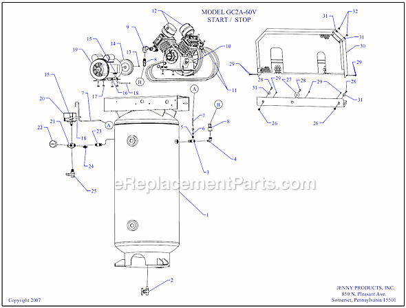 Page A Diagram and Parts List for GC2A-60V  Jenny Compressor