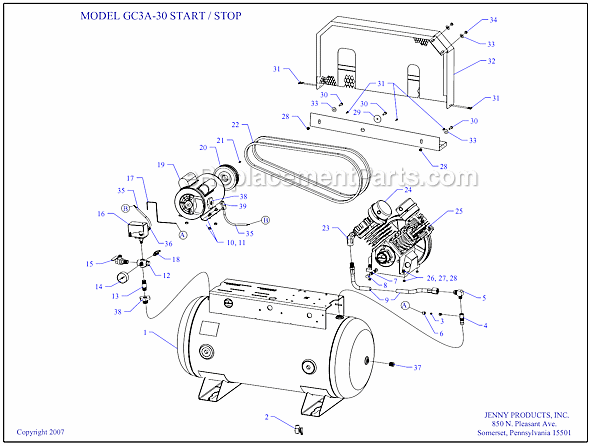 Page A Diagram and Parts List for GC3A-30  Jenny Compressor