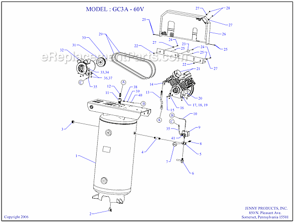 Page A Diagram and Parts List for GC3A-60V  Jenny Compressor