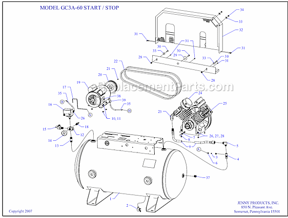 Page A Diagram and Parts List for GC3A-60  Jenny Compressor