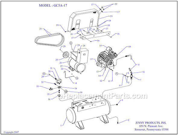 Page A Diagram and Parts List for GC5A-17  Jenny Compressor