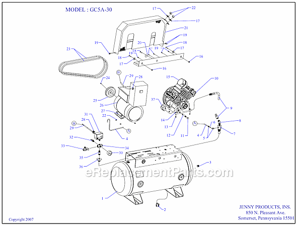 Page A Diagram and Parts List for GC5A-30  Jenny Compressor
