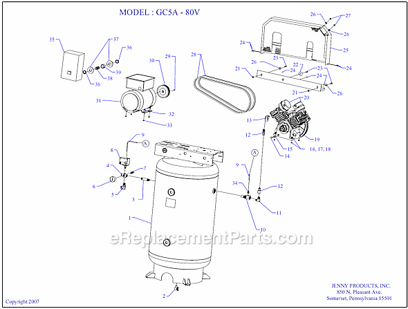 Page A Diagram and Parts List for GC5A-80V  Jenny Compressor