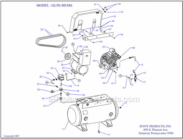 Page A Diagram and Parts List for GC5S-30S  Jenny Compressor