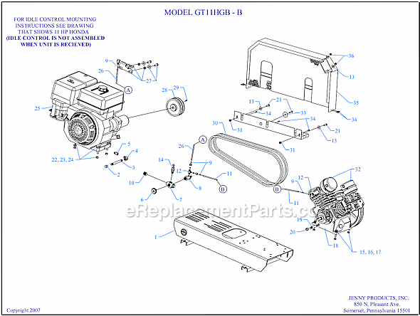 Page A Diagram and Parts List for GT11HGB-B  Jenny Compressor