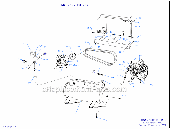 Page A Diagram and Parts List for GT2B-17  Jenny Compressor