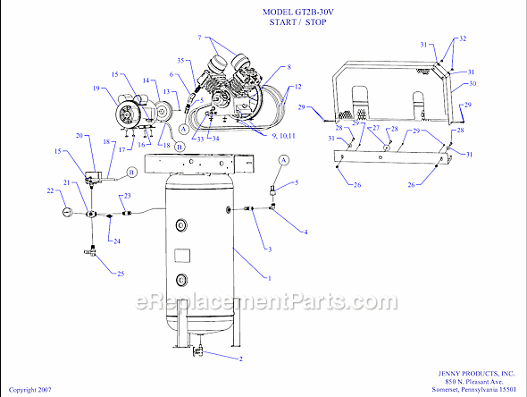 Page A Diagram and Parts List for GT2B-30V  Jenny Compressor