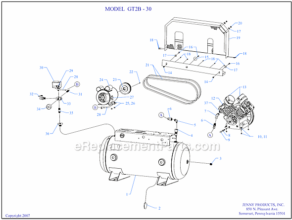 Page A Diagram and Parts List for GT2B-30  Jenny Compressor