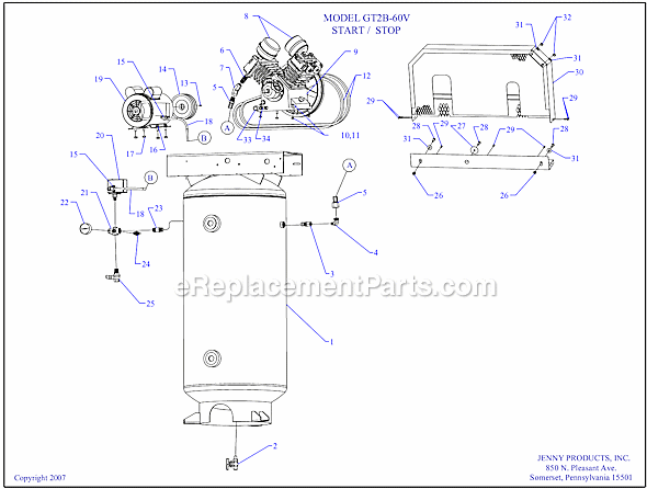 Page A Diagram and Parts List for GT2B-60V  Jenny Compressor