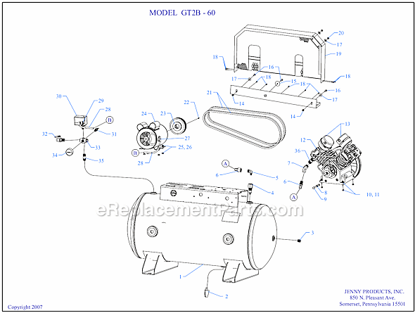 Page A Diagram and Parts List for GT2B-60  Jenny Compressor