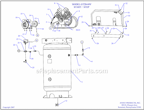 Page A Diagram and Parts List for GT2B-80V  Jenny Compressor