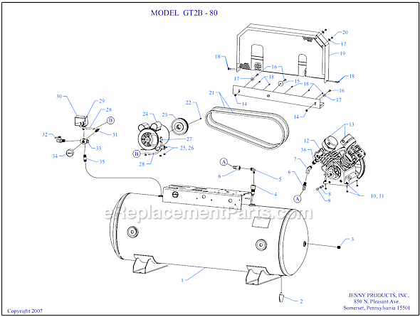 Page A Diagram and Parts List for GT2B-80  Jenny Compressor