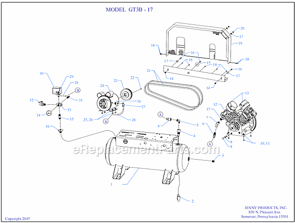 Page A Diagram and Parts List for GT3B-17  Jenny Compressor
