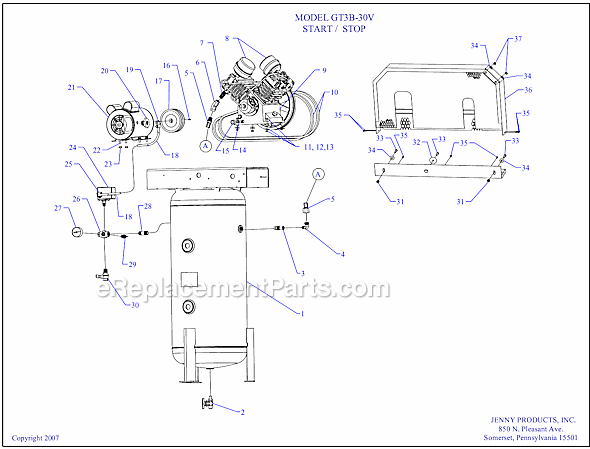 Page A Diagram and Parts List for GT3B-30V  Jenny Compressor