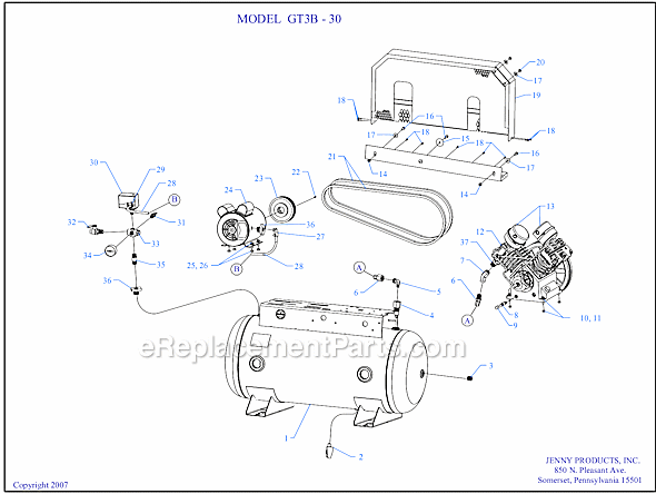 Page A Diagram and Parts List for GT3B-30  Jenny Compressor
