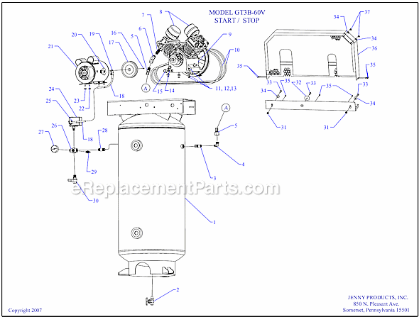 Page A Diagram and Parts List for GT3B-60V  Jenny Compressor