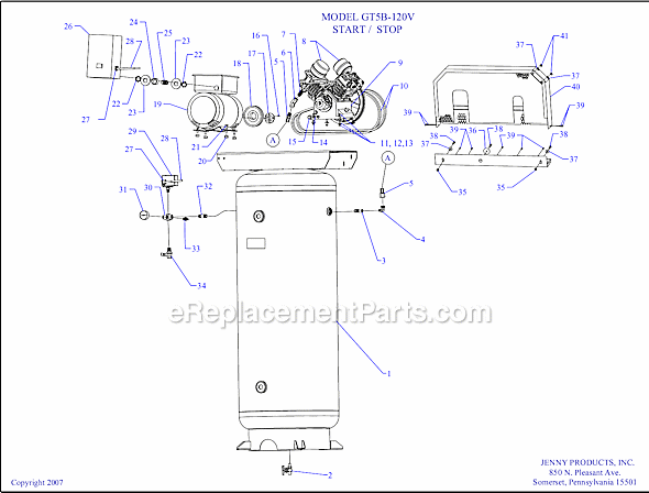 Page A Diagram and Parts List for GT5B-120V  Jenny Compressor